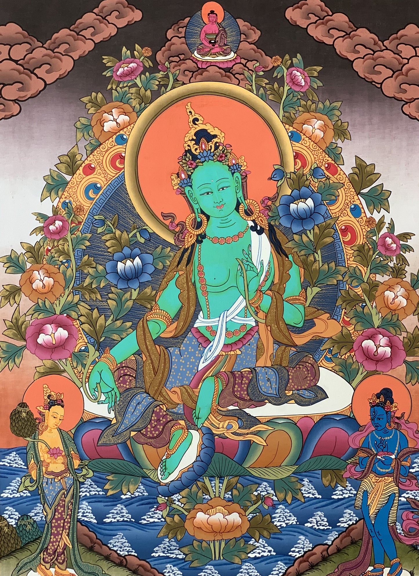 Original Hand painted Green Tara Masterpiece Tibetan Wall hanging Thangka  / Thangka / Painting Compassion Meditation From Nepal