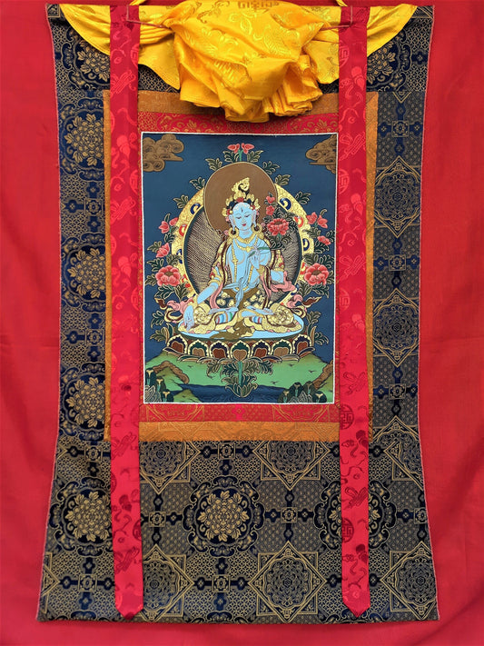 Original Hand Painted White Tara / Mother Tara Meditation Wall hanging  Tibetan Thangka / Thanka  Painting With Premium Silk Framed