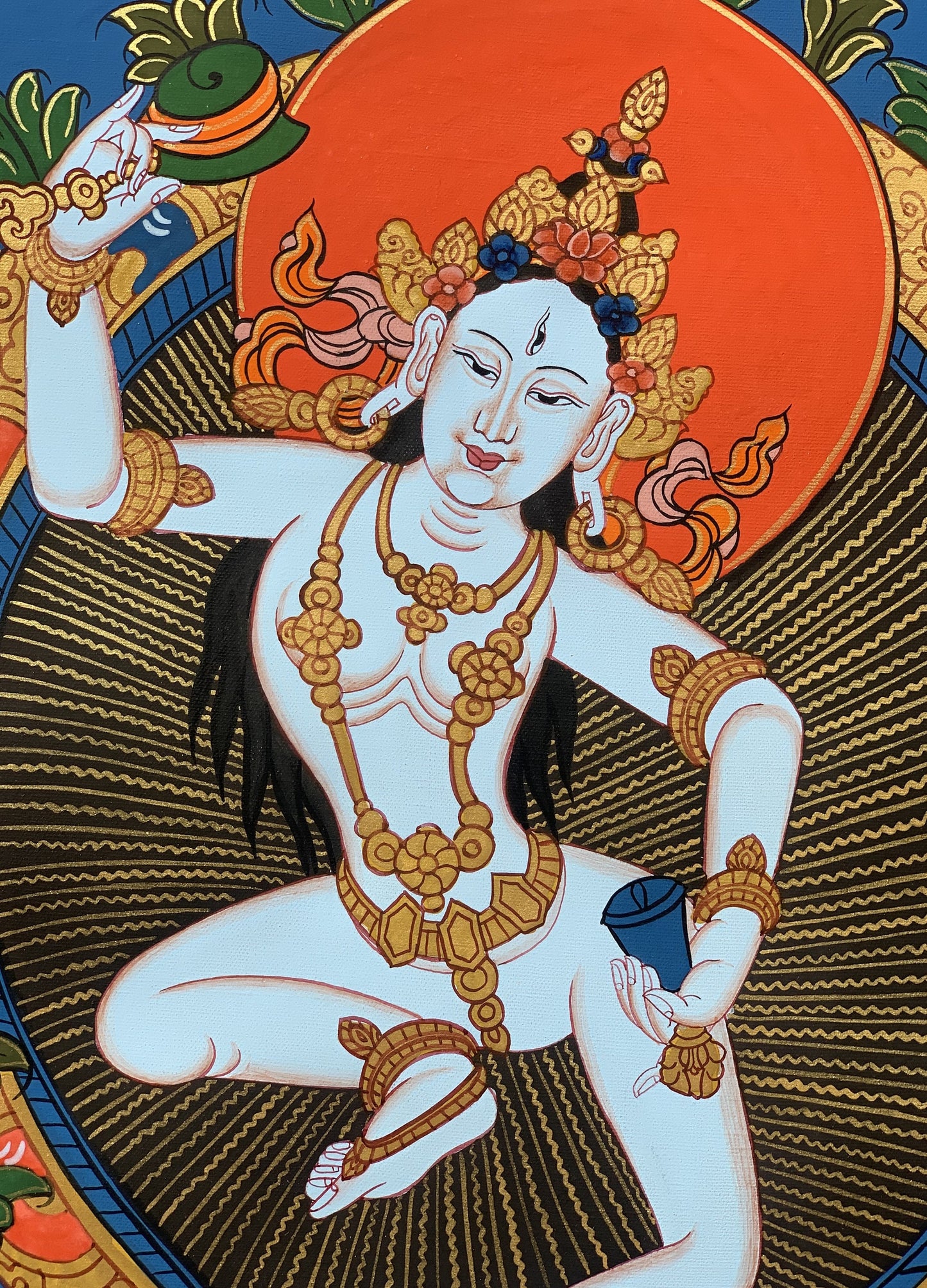 Original Hand-Painted Machig Labdron Tibetan Yogini Thangka Painting Buddhist Art Wall Hanging with Premium Silk Brocade