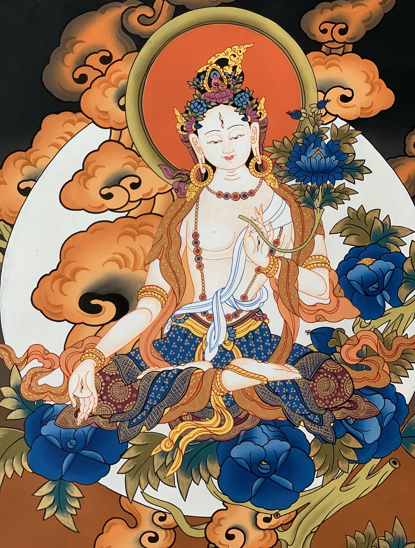 Hand painted Original White Tara / Mother Tara Goddess Masterpiece Tibetan Thanka / Thangka / Painting Compassion Meditation Art From Nepal