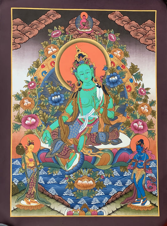 Original Hand painted Green Tara Masterpiece Tibetan Wall hanging Thangka  / Thangka / Painting Compassion Meditation From Nepal