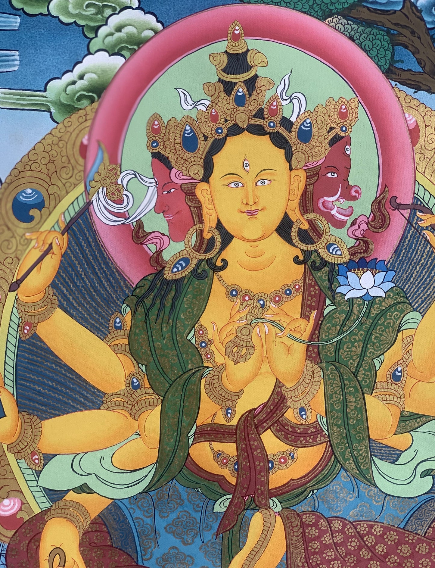 Original Hand Painted Marici Marichi Goddess of Dawan Ray of Light Masterpiece 24 K Gold Tibetan Thangka Painting