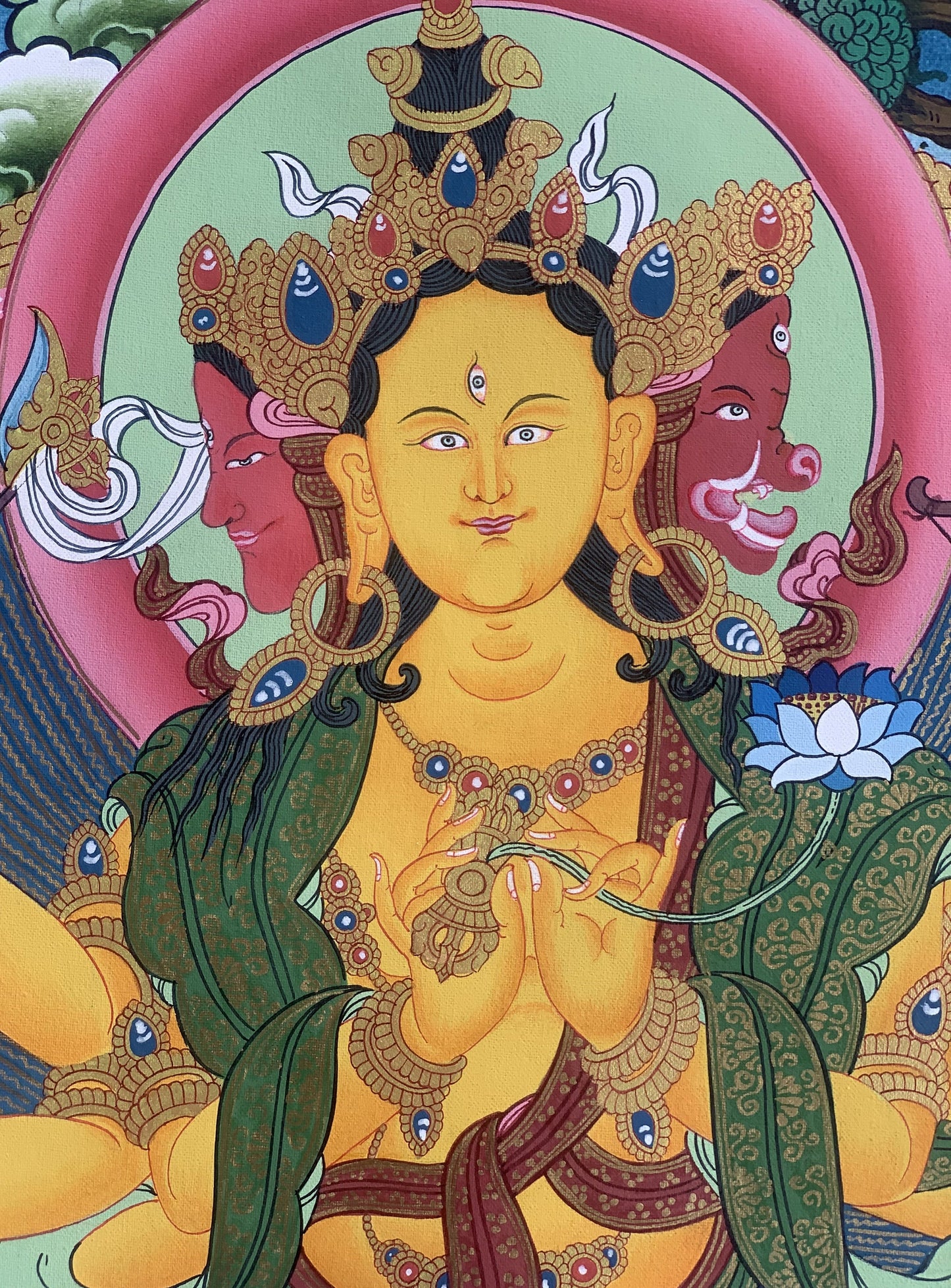 Original Hand Painted Marici Marichi Goddess of Dawan Ray of Light Masterpiece 24 K Gold Tibetan Thangka Painting