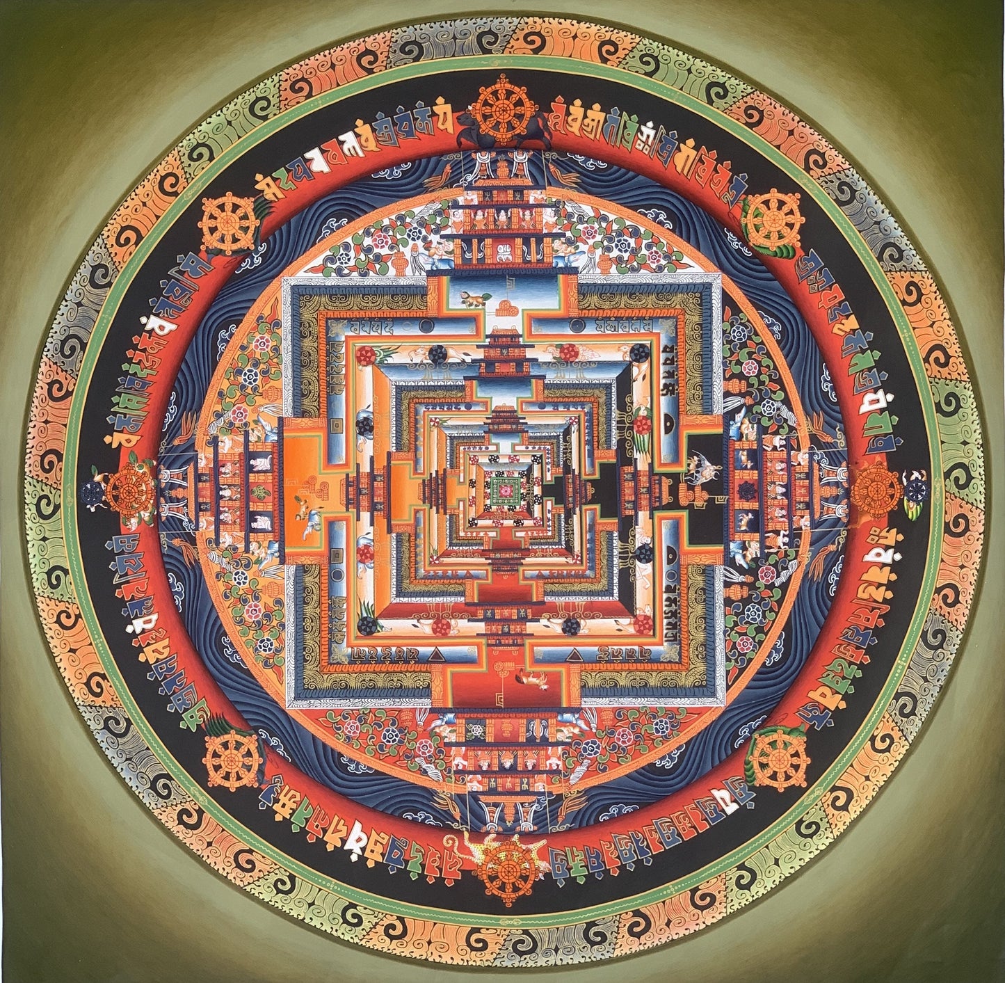 Original Hand-painted Master Quality Kalachakra Mandala Wheel of Life Tibetan Meditation Thangka Painting 60 cm x 60 cm