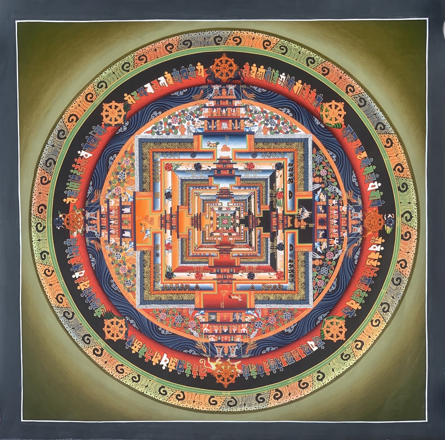 Original Hand-painted Master Quality Kalachakra Mandala Wheel of Life Tibetan Meditation Thangka Painting 60 cm x 60 cm