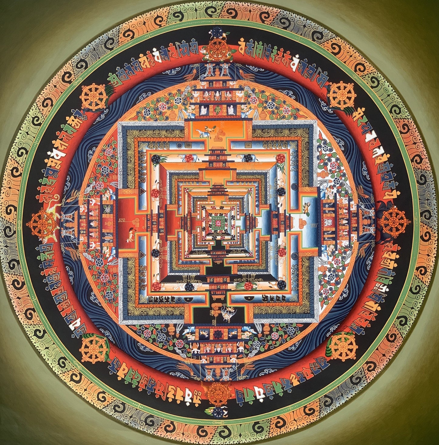 Original Hand-painted Master Quality Kalachakra Mandala Wheel of Life Tibetan Meditation Thangka Painting 60 cm x 60 cm