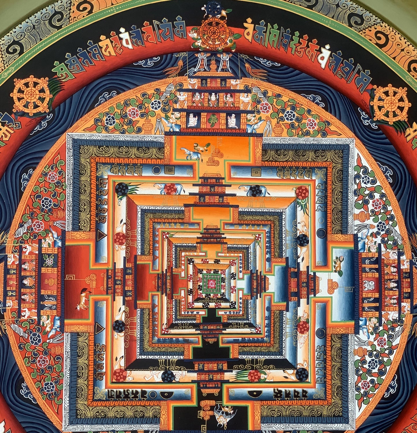 Original Hand-painted Master Quality Kalachakra Mandala Wheel of Life Tibetan Meditation Thangka Painting 60 cm x 60 cm