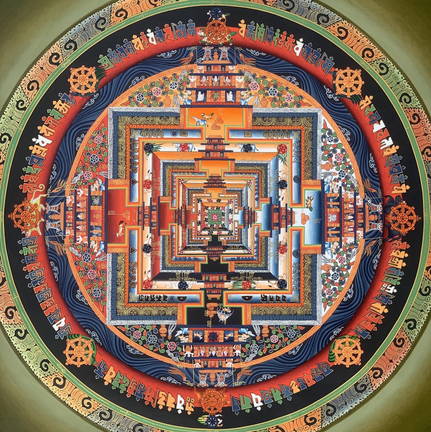 Original Hand-painted Master Quality Kalachakra Mandala Wheel of Life Tibetan Meditation Thangka Painting 60 cm x 60 cm