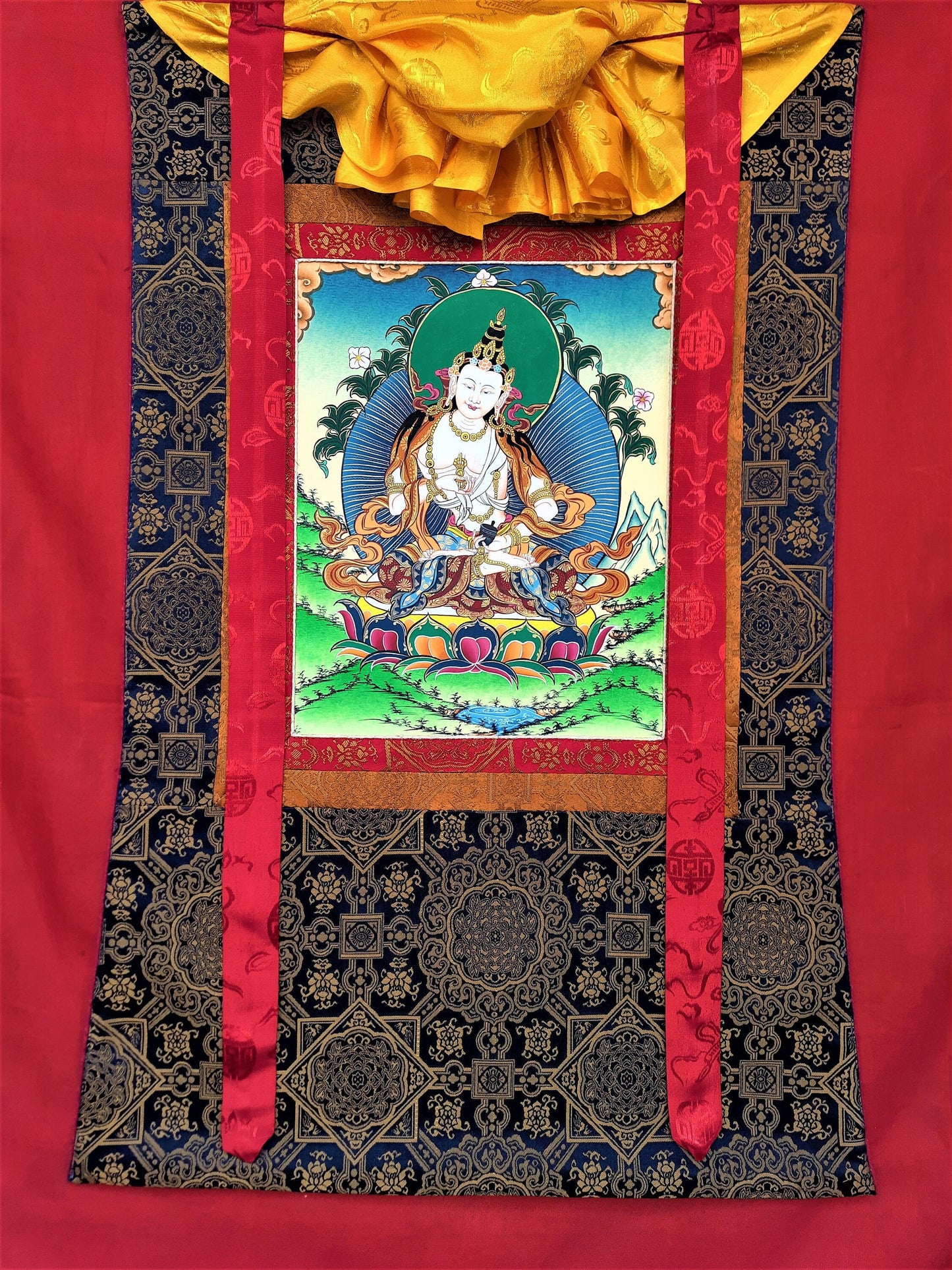 Original Hand-painted, Vajrasattva, Dorje Sempa Master Quality, 24 K Gold Thangka Painting, Compassion, Meditation Art  with Silk Frame