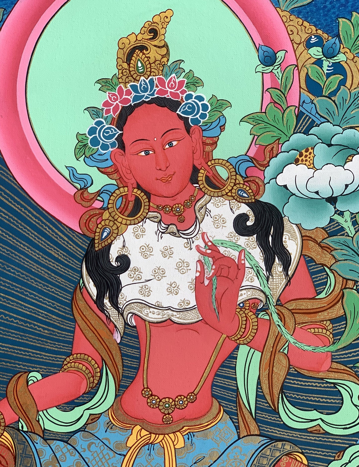 Original Hand-painted Masterpiece Red Tara Divine Mother Female Buddha Protector Tibetan Meditation Thangka Painting