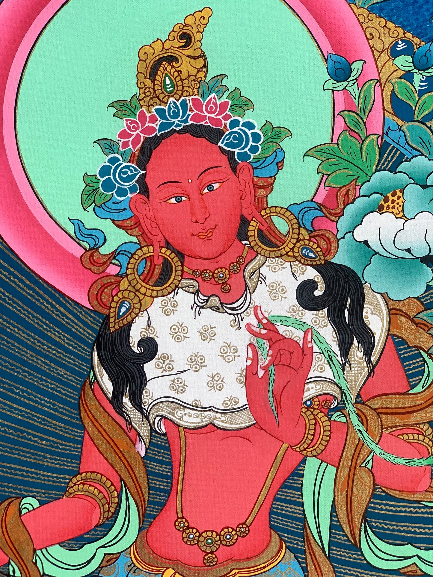 Original Hand-painted Masterpiece Red Tara Divine Mother Female Buddha Protector Tibetan Meditation Thangka Painting