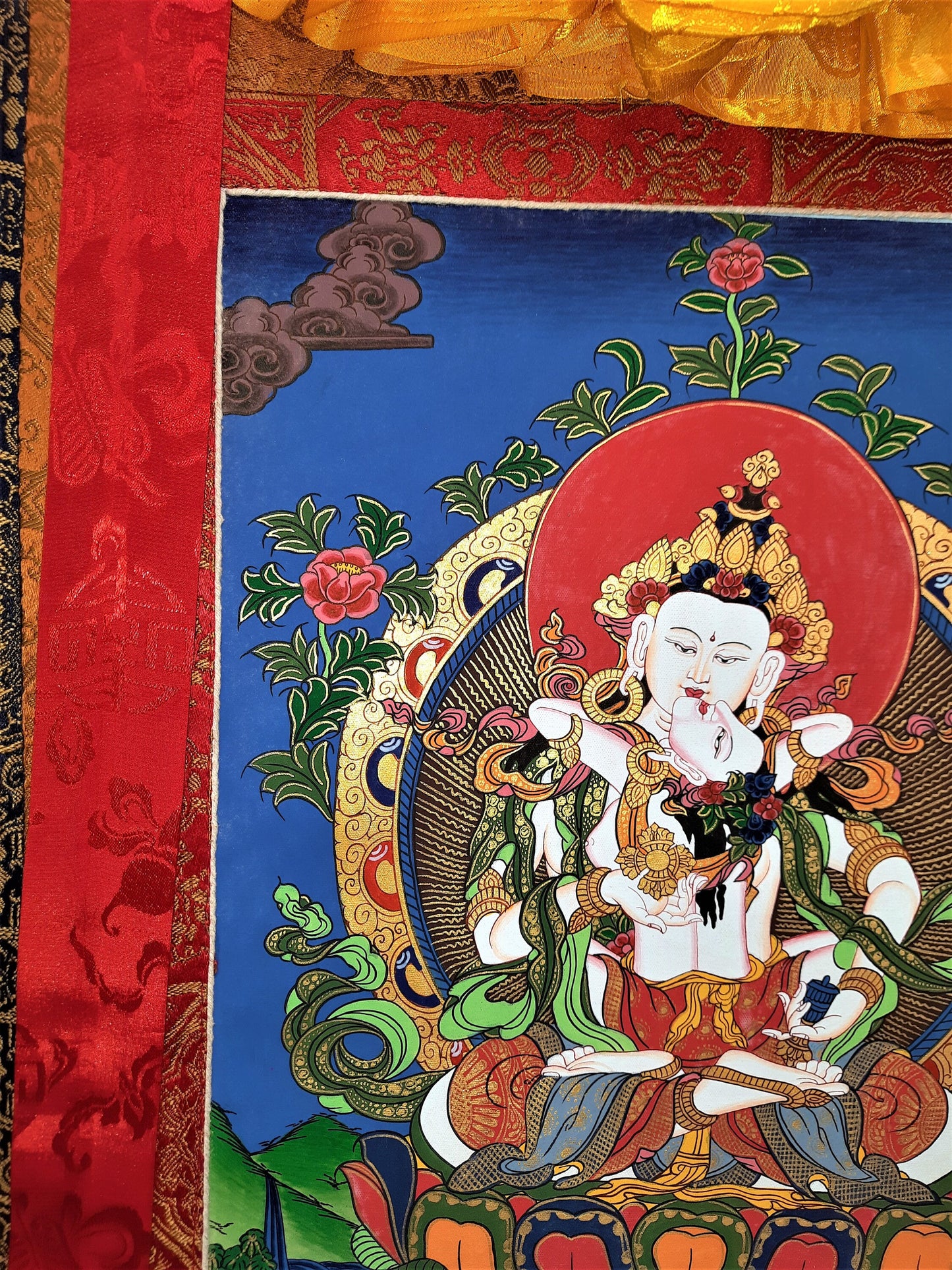 Original Hand-painted, Vajrasattva Shakti Dorje Sempa Master Quality Thangka Painting Compassion Meditation Art High Quality Silk Framed