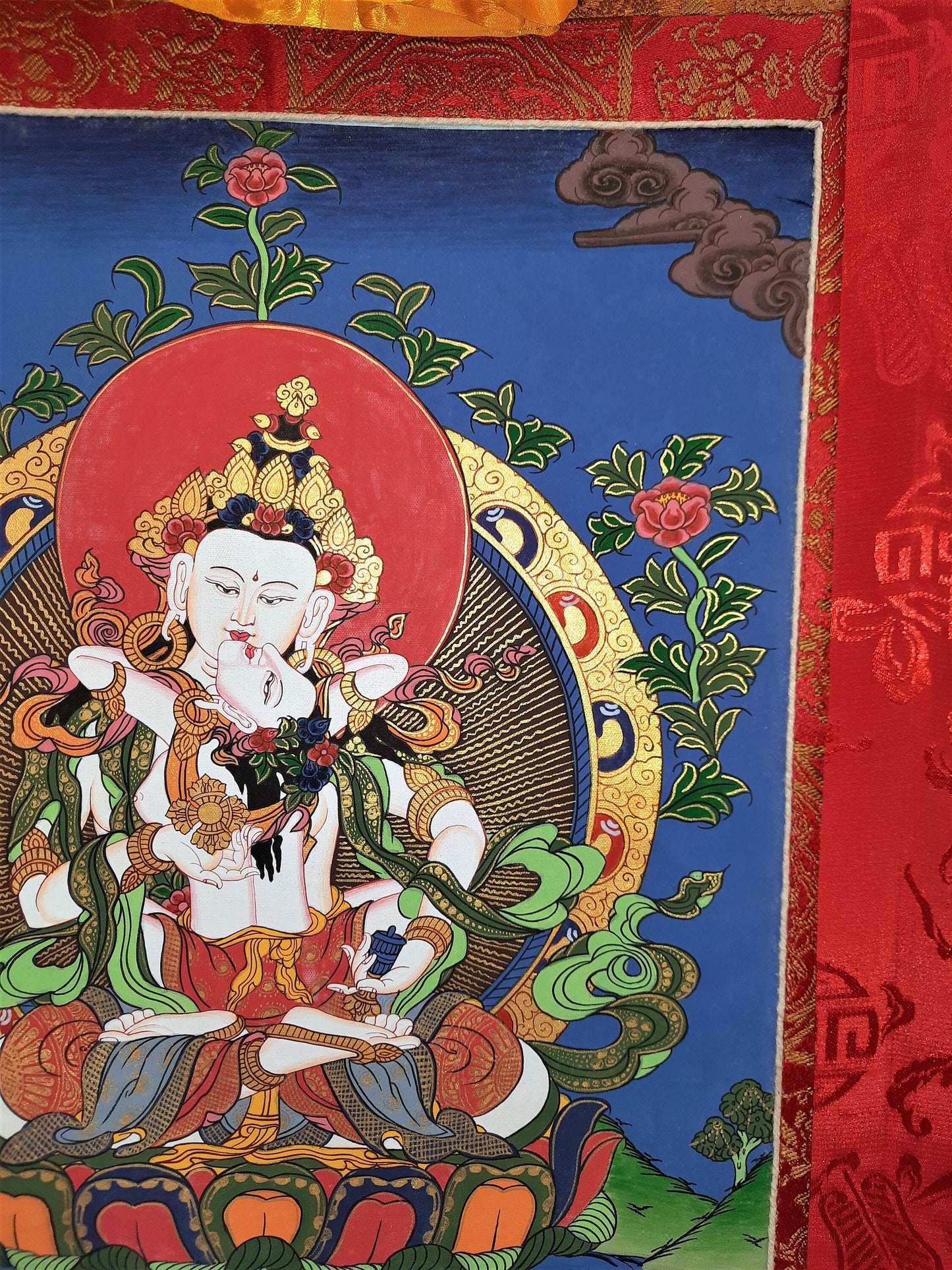 Original Hand-painted, Vajrasattva Shakti Dorje Sempa Master Quality Thangka Painting Compassion Meditation Art High Quality Silk Framed