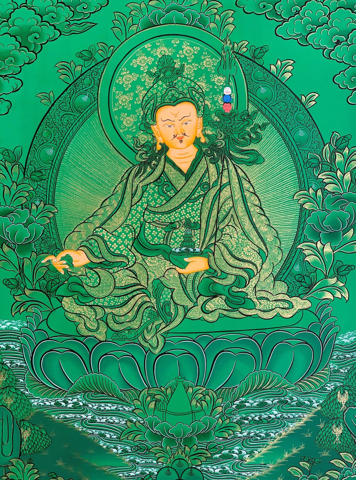 Original Hand Painted Guru Rinpoche/ Padmsambhava- Precious Master Tibetan Thangka / Painting Wall Hanging Compassion Mediation Art