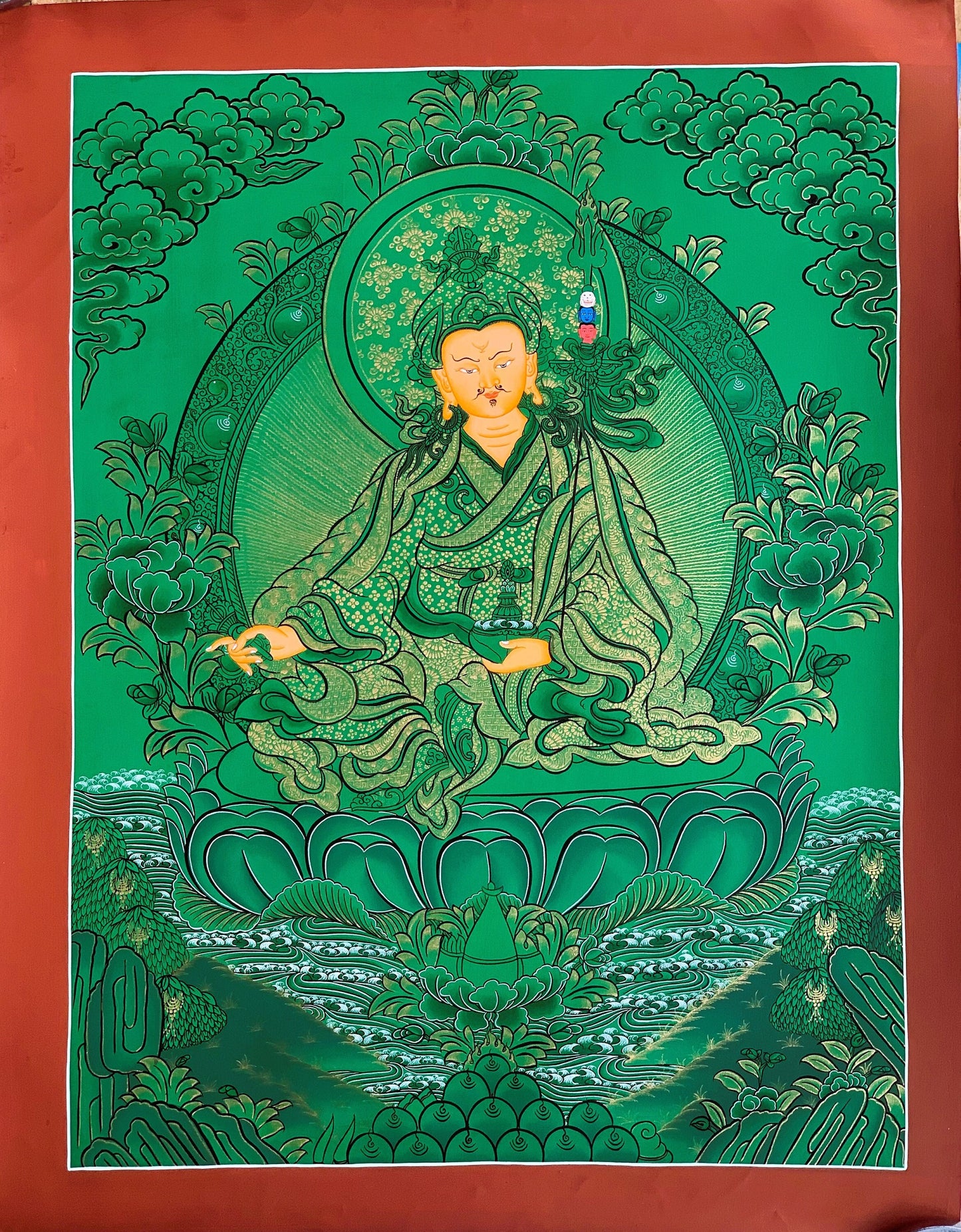 Original Hand Painted Guru Rinpoche/ Padmsambhava- Precious Master Tibetan Thangka / Painting Wall Hanging Compassion Mediation Art