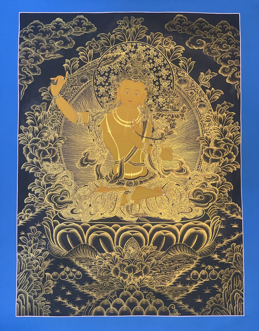 Original Hand Painted Manjushree / Jampelyang/ God Of Wisdom  Tibetan Thanka  / Thangka / Painting Compassion Meditation Art From Nepal