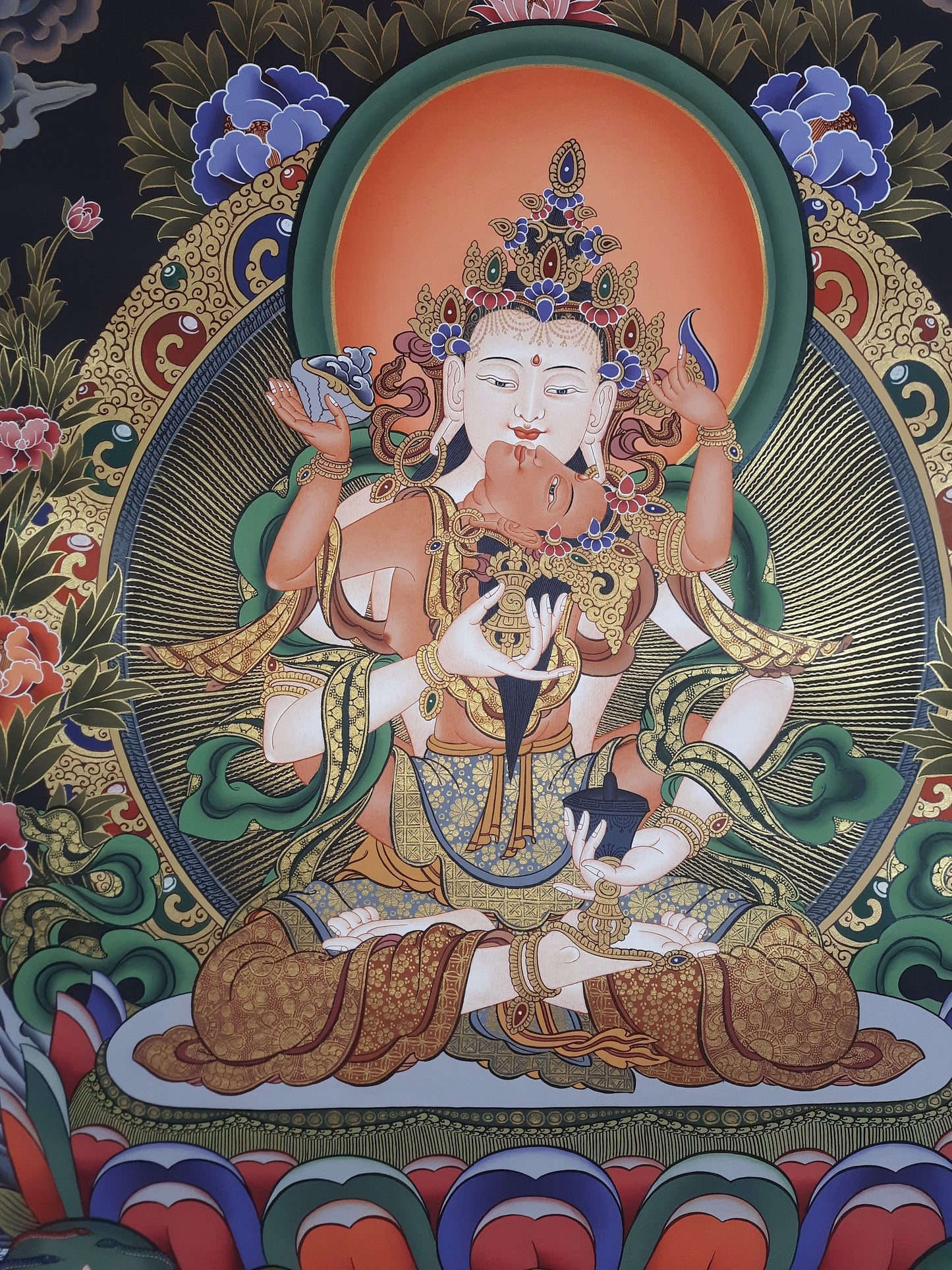 Original Hand Painted Large Vajrasattva Shakti / DORJE SEMPA Masterpiece Tibetan Compassion / Meditation Thangka / Thanka Painting