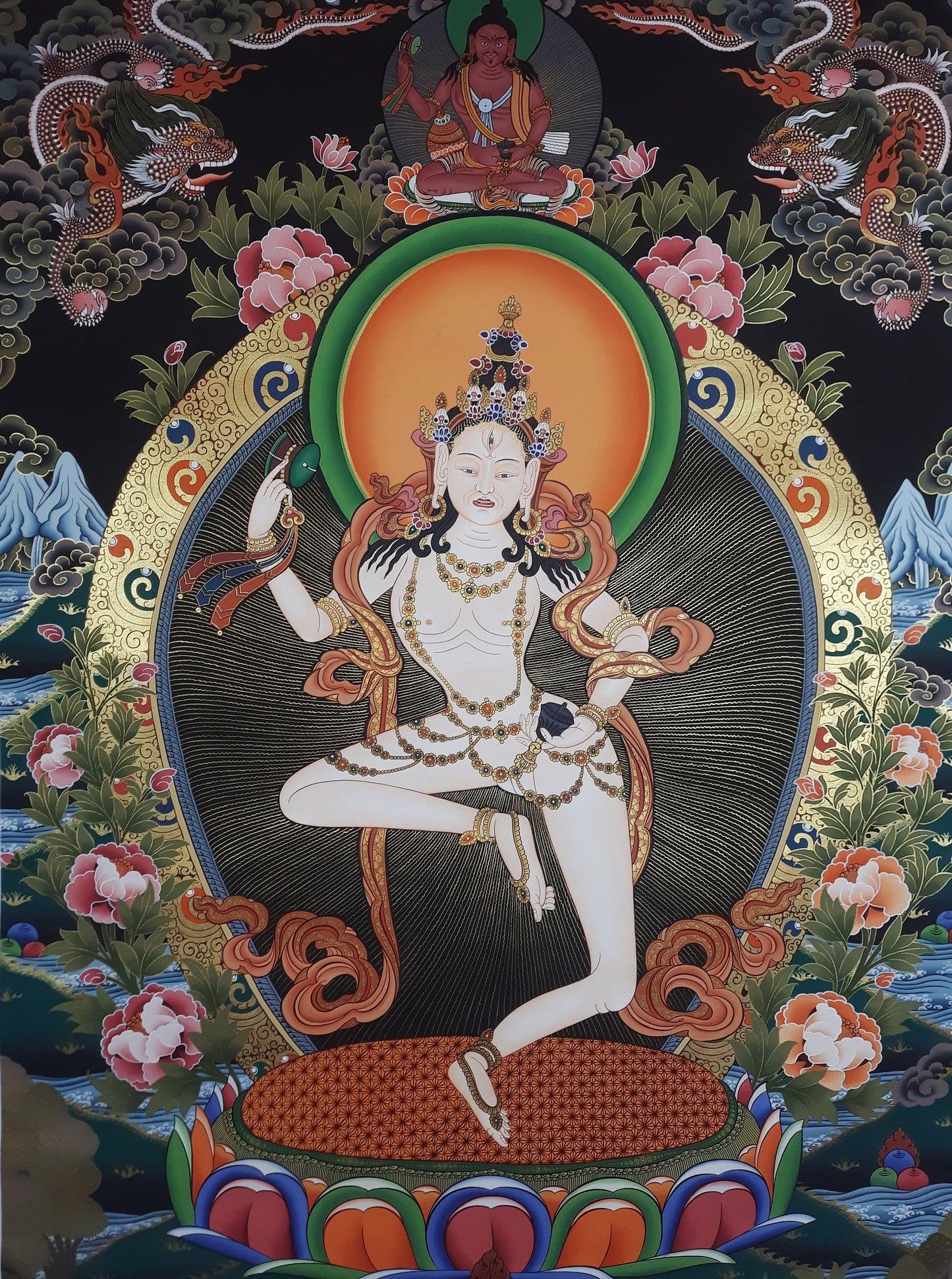 Hand painted Original Large Machig Labdron / Yogini Masterpiece Painting Tibetan Wall hanging Thangka  / Thangka / Compassion Meditation