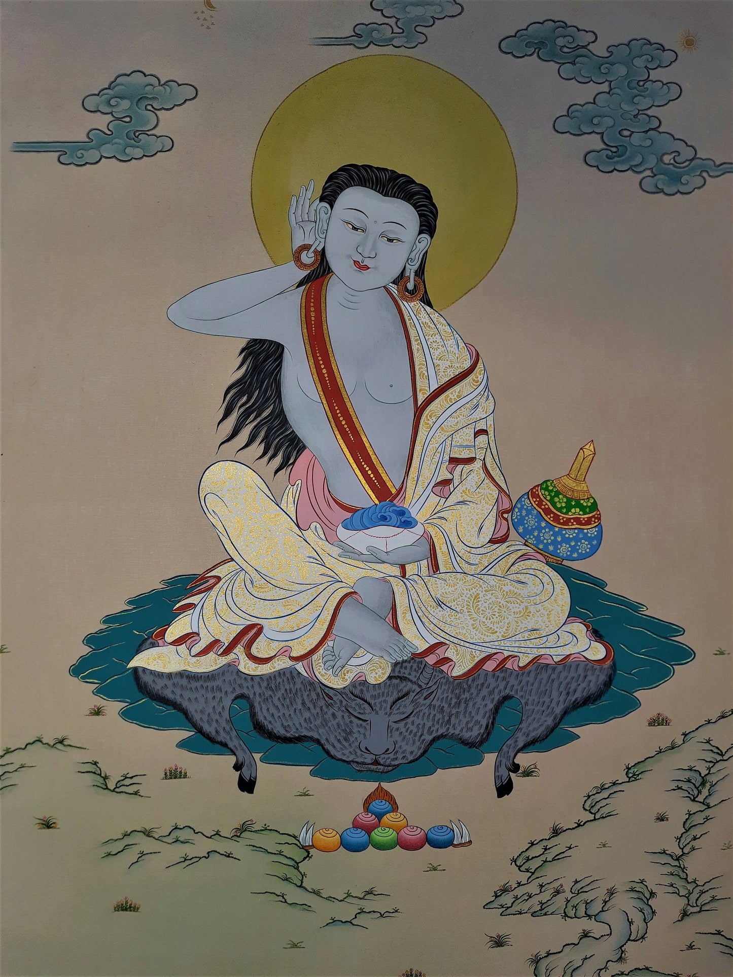 Original Hand Painted Masterpiece Milarepa - Famous Yogi  Tibetan Compassion / Meditation Wall hanging Thangka / Thanka  Painting From Nepal