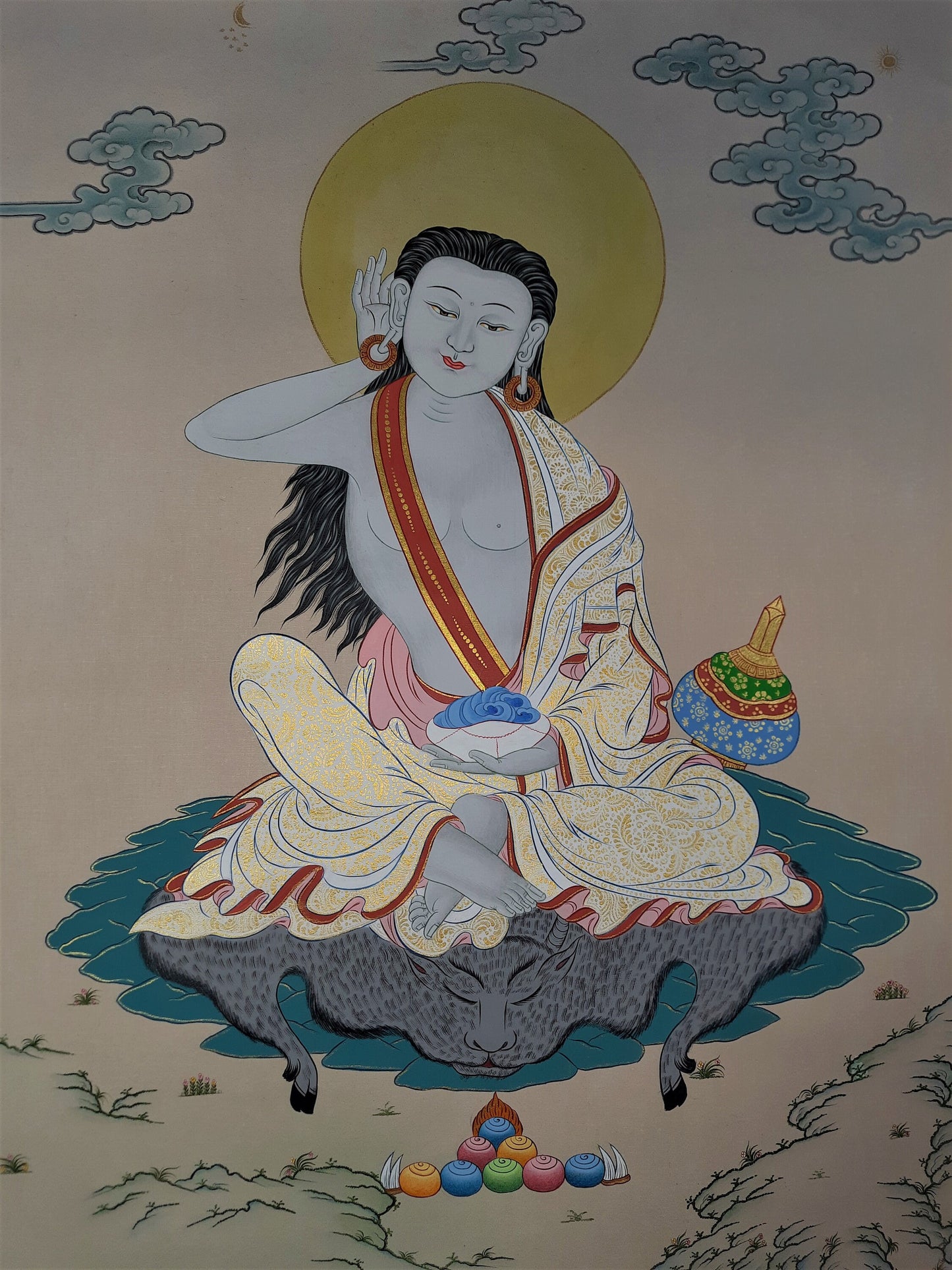 Original Hand Painted Masterpiece Milarepa - Famous Yogi  Tibetan Compassion / Meditation Wall hanging Thangka / Thanka  Painting From Nepal