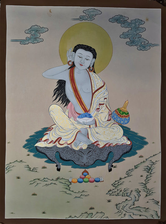 Original Hand Painted Masterpiece Milarepa - Famous Yogi  Tibetan Compassion / Meditation Wall hanging Thangka / Thanka  Painting From Nepal