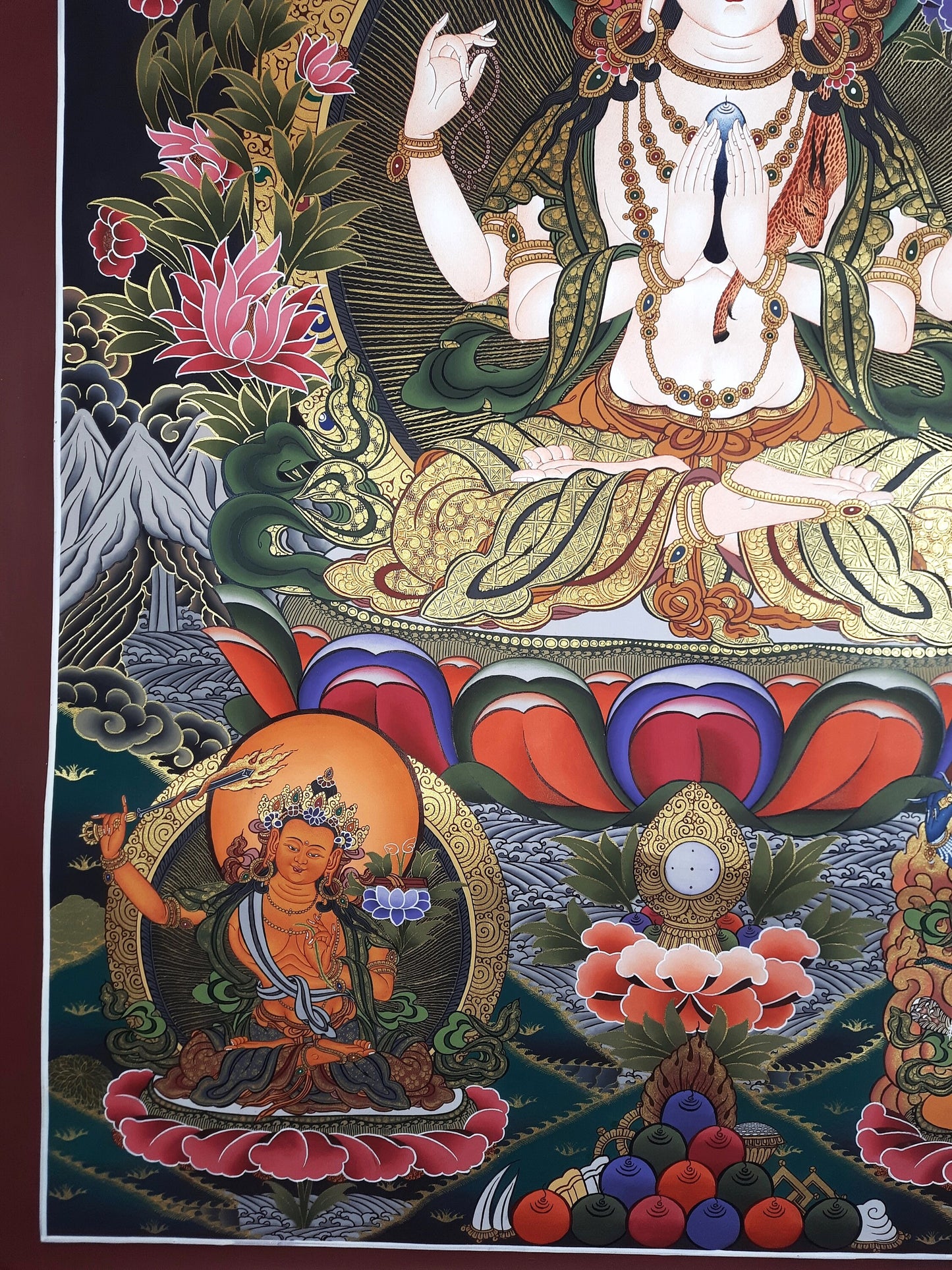 Original Hand Painted Large Chenrezig / Compassion Buddha Masterpiece   Tibetan Wall hanging Thangka / Thanka Painting From Nepal