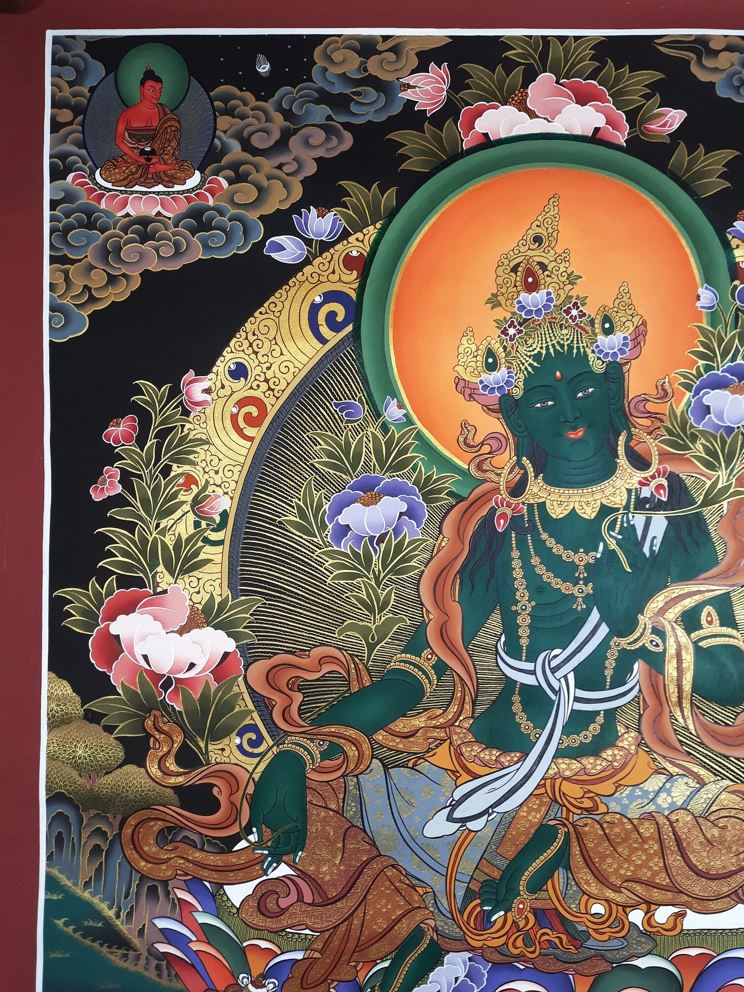 Hand painted Original Green Tara Masterpiece Painting Tibetan Wall hanging Thangka  / Thangka / Compassion Meditation