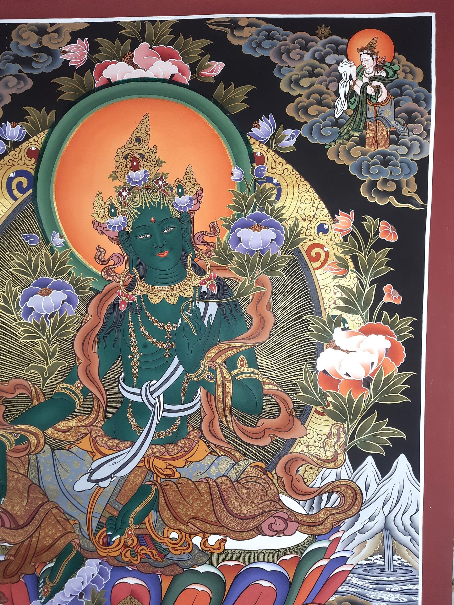 Hand painted Original Green Tara Masterpiece Painting Tibetan Wall hanging Thangka  / Thangka / Compassion Meditation