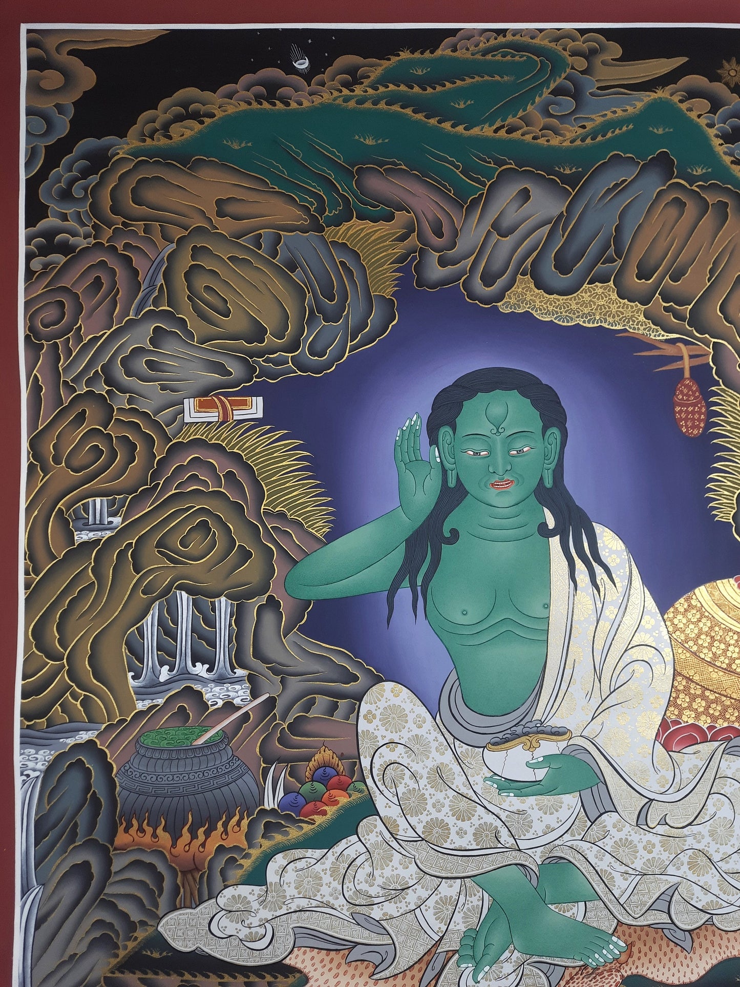 Original Hand Painted Large Masterpiece Milarepa - Famous Yogi Tibetan Compassion / Meditation Thangka / Thanka Painting From Nepal