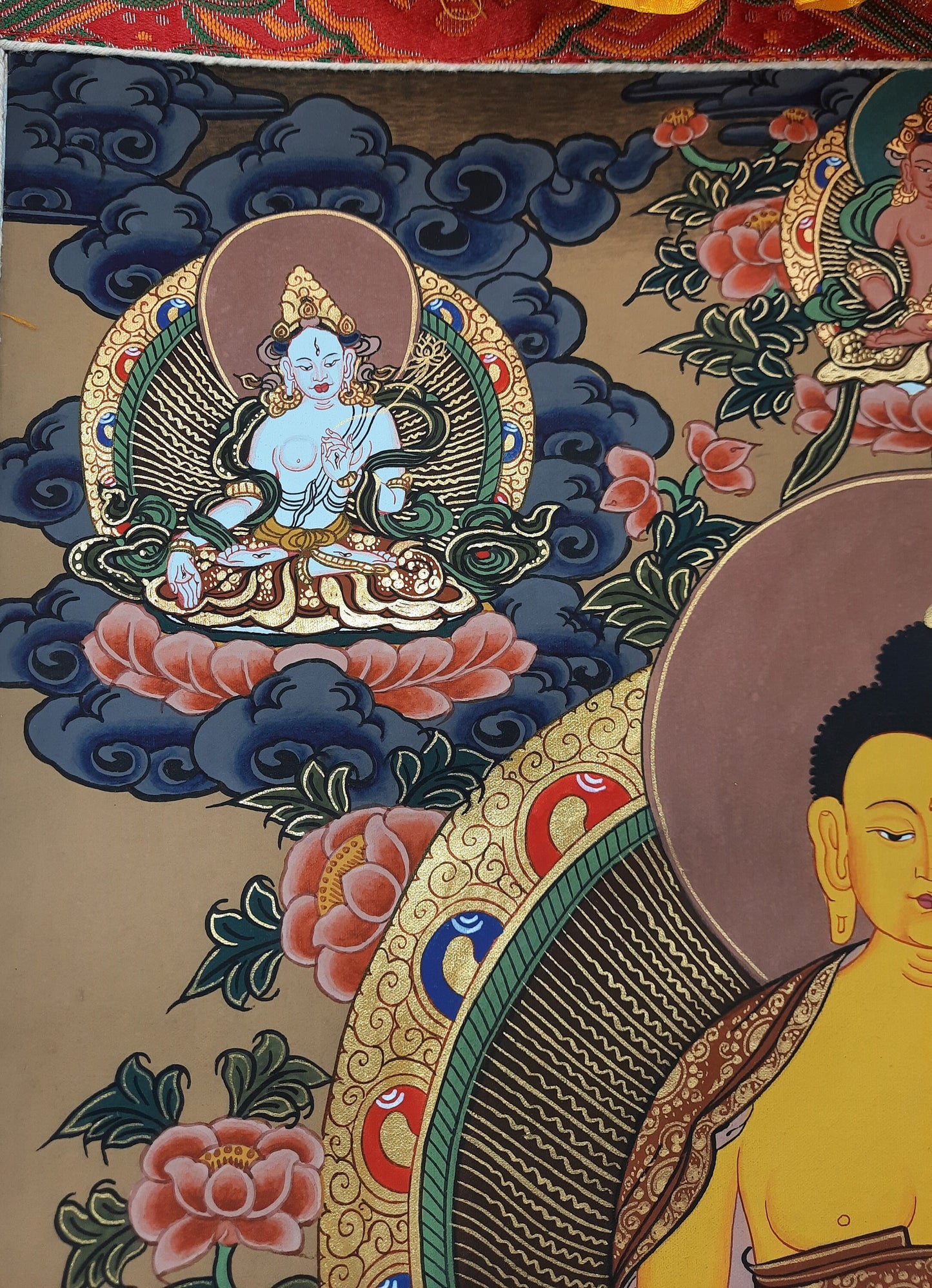 Original Hand Painted Shakyamuni / Lord Gautama / Compassion, Meditation Tibetan Thangka / Thanka Painting From Nepal with Silk Brocade