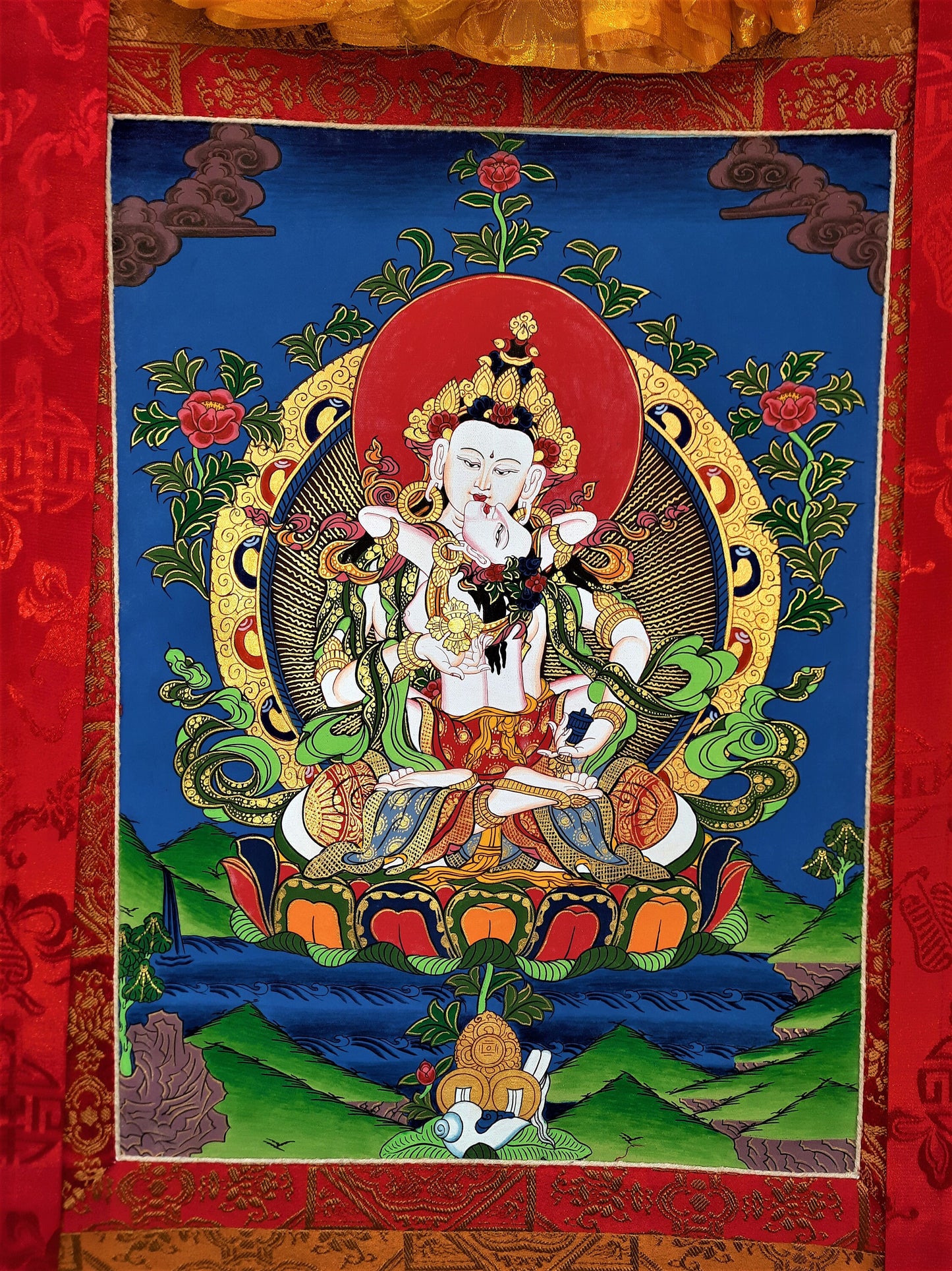 Original Hand-painted, Vajrasattva Shakti Dorje Sempa Master Quality Thangka Painting Compassion Meditation Art High Quality Silk Framed