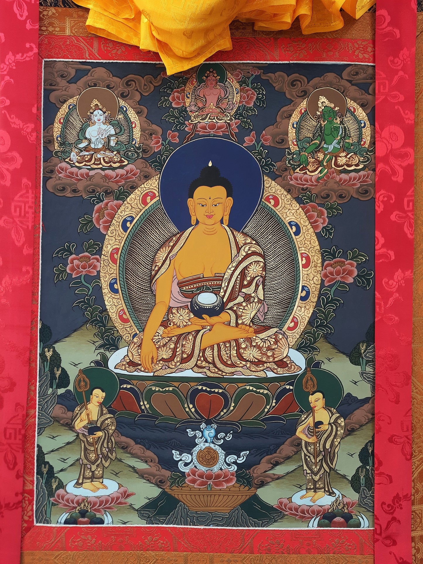 Original Hand Painted Shakyamuni / Lord Gautama / Tibetan Wall Hanging Compassion , Meditation Thangka / Thanka Painting From Nepal