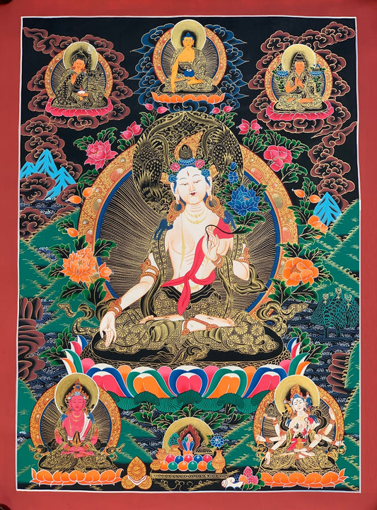 Original Hand-painted  White Tara / Mother Goddess Masterpiece Tibetan Thanka  / Thangka / Painting Compassion Meditation Art From Nepal