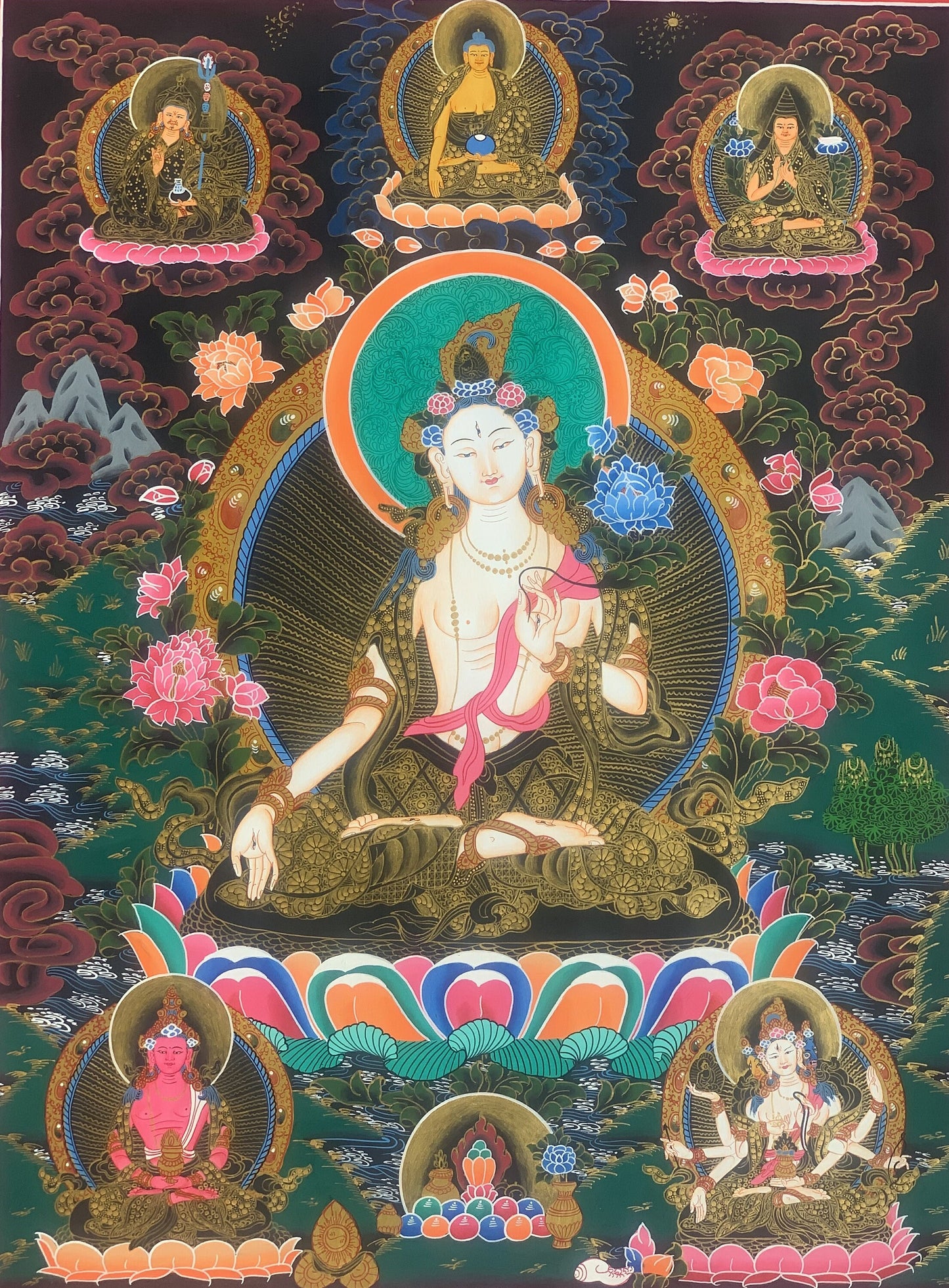 Original Hand-painted  White Tara / Mother Tara Masterpiece Tibetan Thanka  / Thangka / Painting Compassion Meditation Art From Nepal