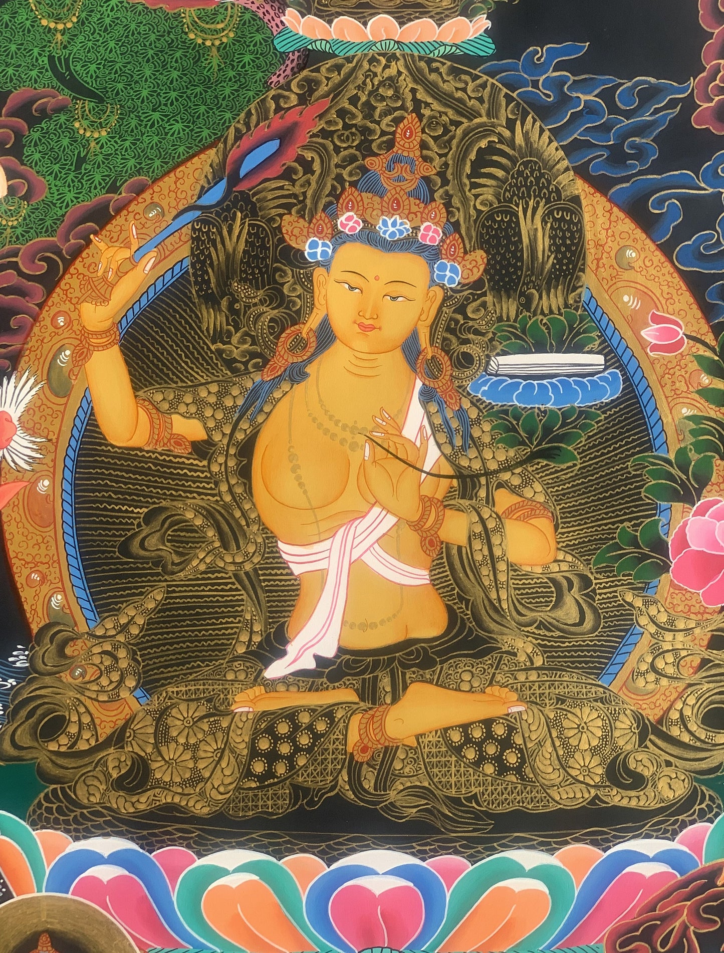 Original Hand Painted Manjushri /Manjushree/ JAMPELYANG / God Of Wisodm  Compassion / Meditation Thangka / Thanka Painting From Nepal