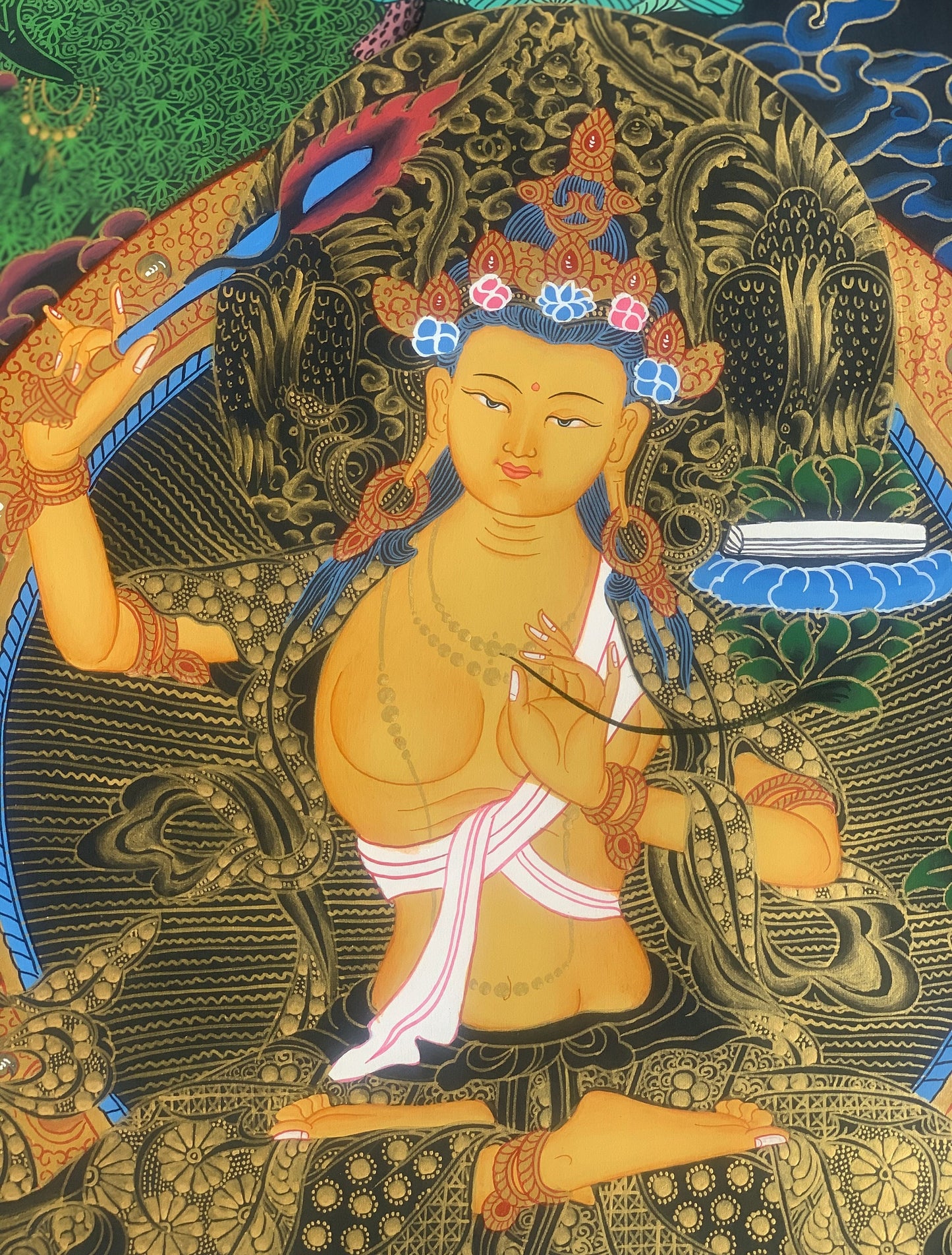 Original Hand Painted Manjushri /Manjushree/ JAMPELYANG / God Of Wisodm  Compassion / Meditation Thangka / Thanka Painting From Nepal