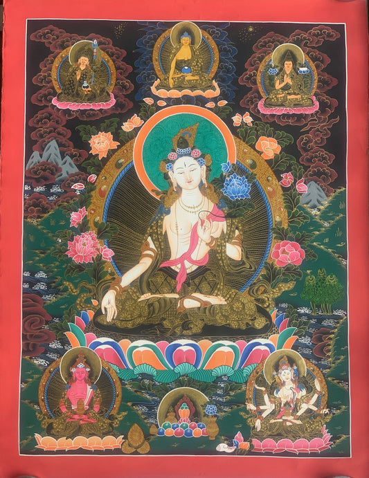 Original Hand-painted  White Tara / Mother Tara Masterpiece Tibetan Thanka  / Thangka / Painting Compassion Meditation Art From Nepal