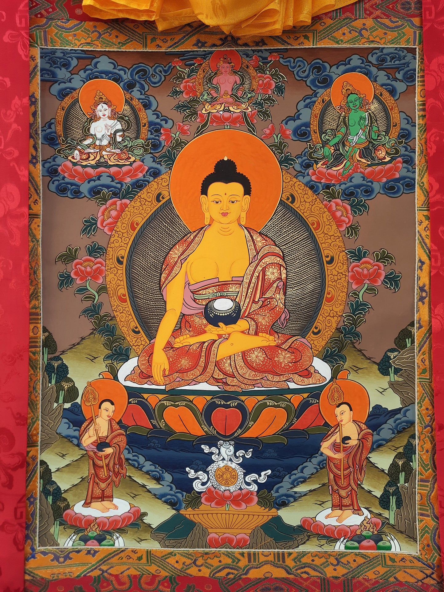 Original Hand Painted Shakyamuni / Gautama Buddha/ Tibetan Wall Hanging Compassion Meditation Thangka / Thanka Painting with Silk Frame