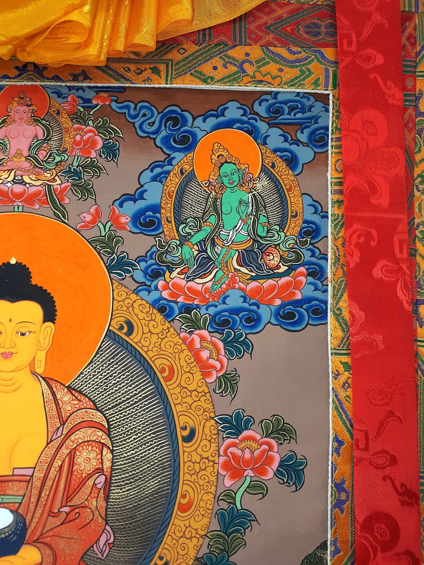 Original Hand Painted Shakyamuni / Gautama Buddha/ Tibetan Wall Hanging Compassion Meditation Thangka / Thanka Painting with Silk Frame