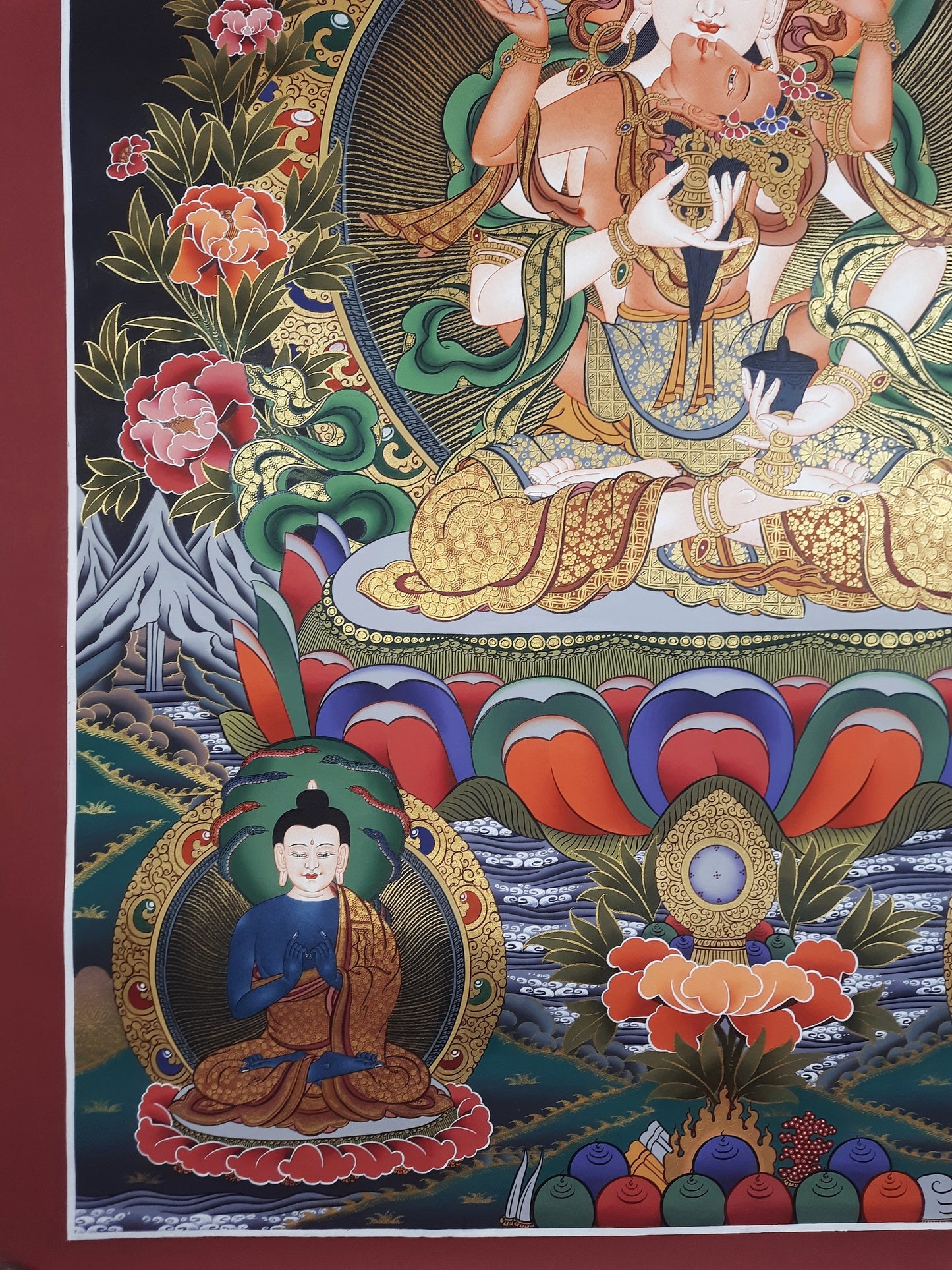 Original Hand Painted Large Vajrasattva Shakti / DORJE SEMPA Masterpiece Tibetan Compassion / Meditation Thangka / Thanka Painting