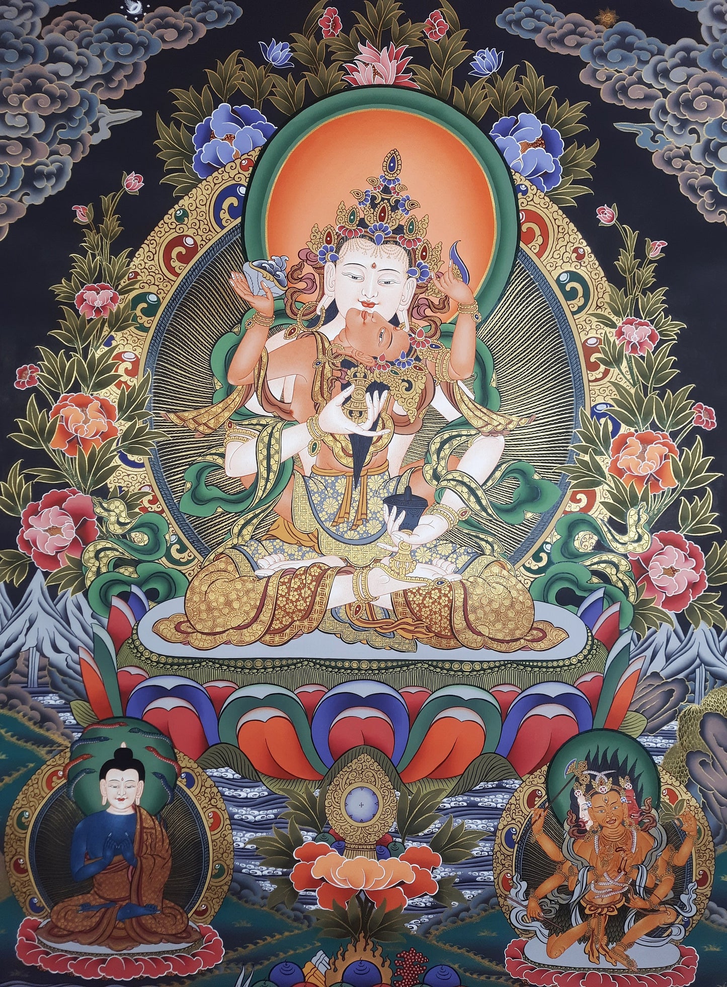 Original Hand Painted Large Vajrasattva Shakti / DORJE SEMPA Masterpiece Tibetan Compassion / Meditation Thangka / Thanka Painting