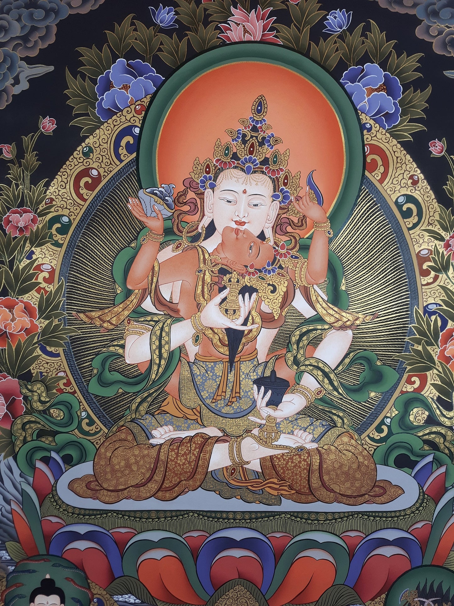 Original Hand Painted Large Vajrasattva Shakti / DORJE SEMPA Masterpiece Tibetan Compassion / Meditation Thangka / Thanka Painting