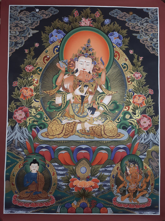 Original Hand Painted Large Vajrasattva Shakti / DORJE SEMPA Masterpiece Tibetan Compassion / Meditation Thangka / Thanka Painting