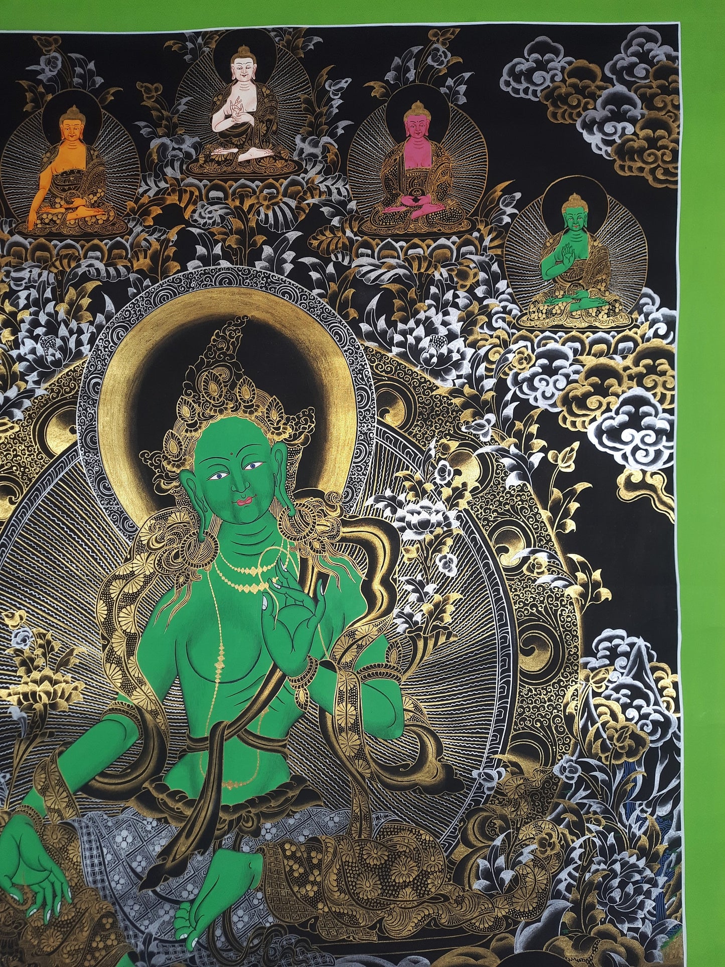 Hand painted Original Green Tara Mother Goddess Masterpiece Tibetan Thangka  / Thangka / Painting  Compassion Meditation