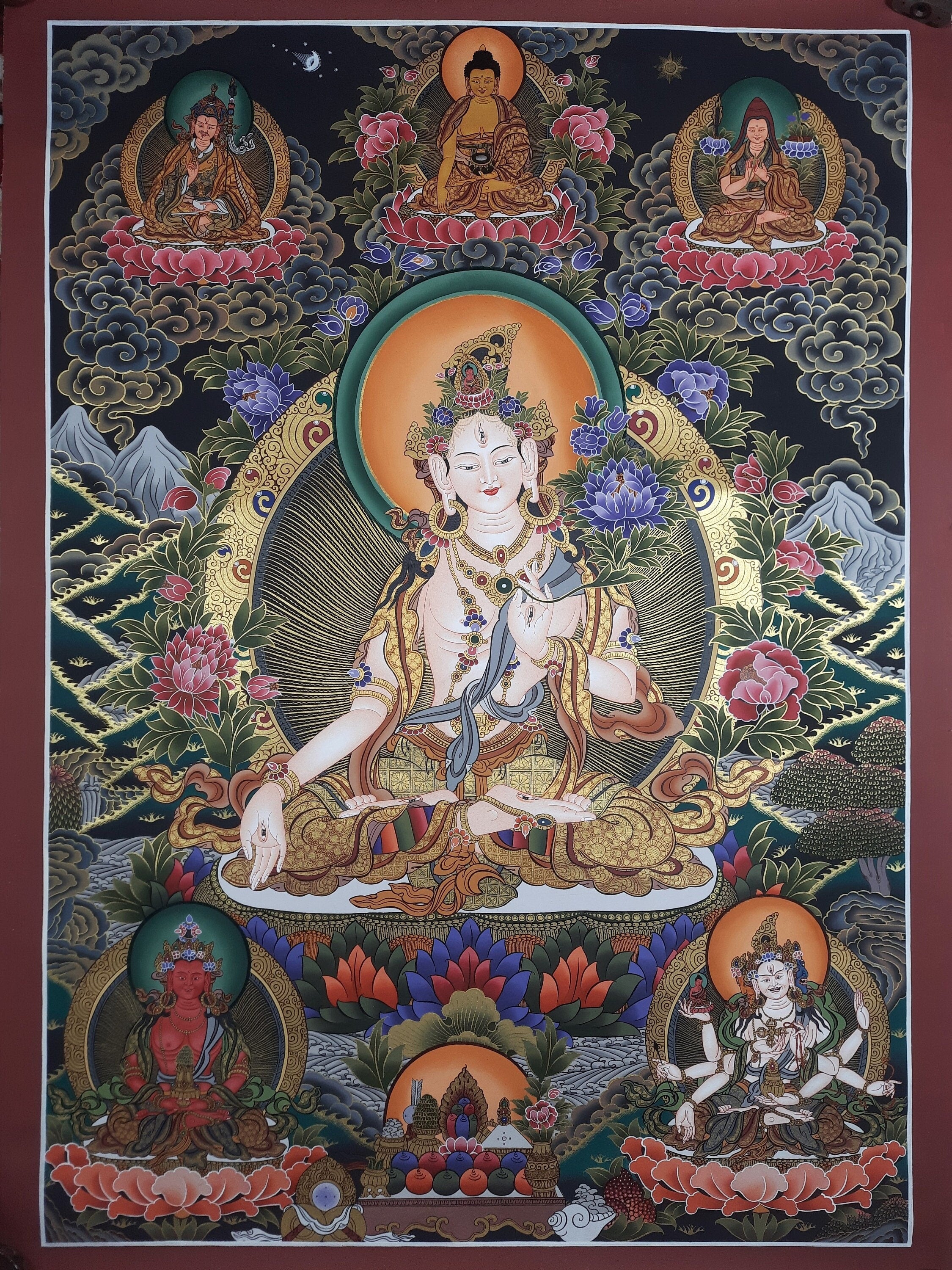 Original Hand Painted Large White Tara / Mother Tara Masterpiece Tibet ...