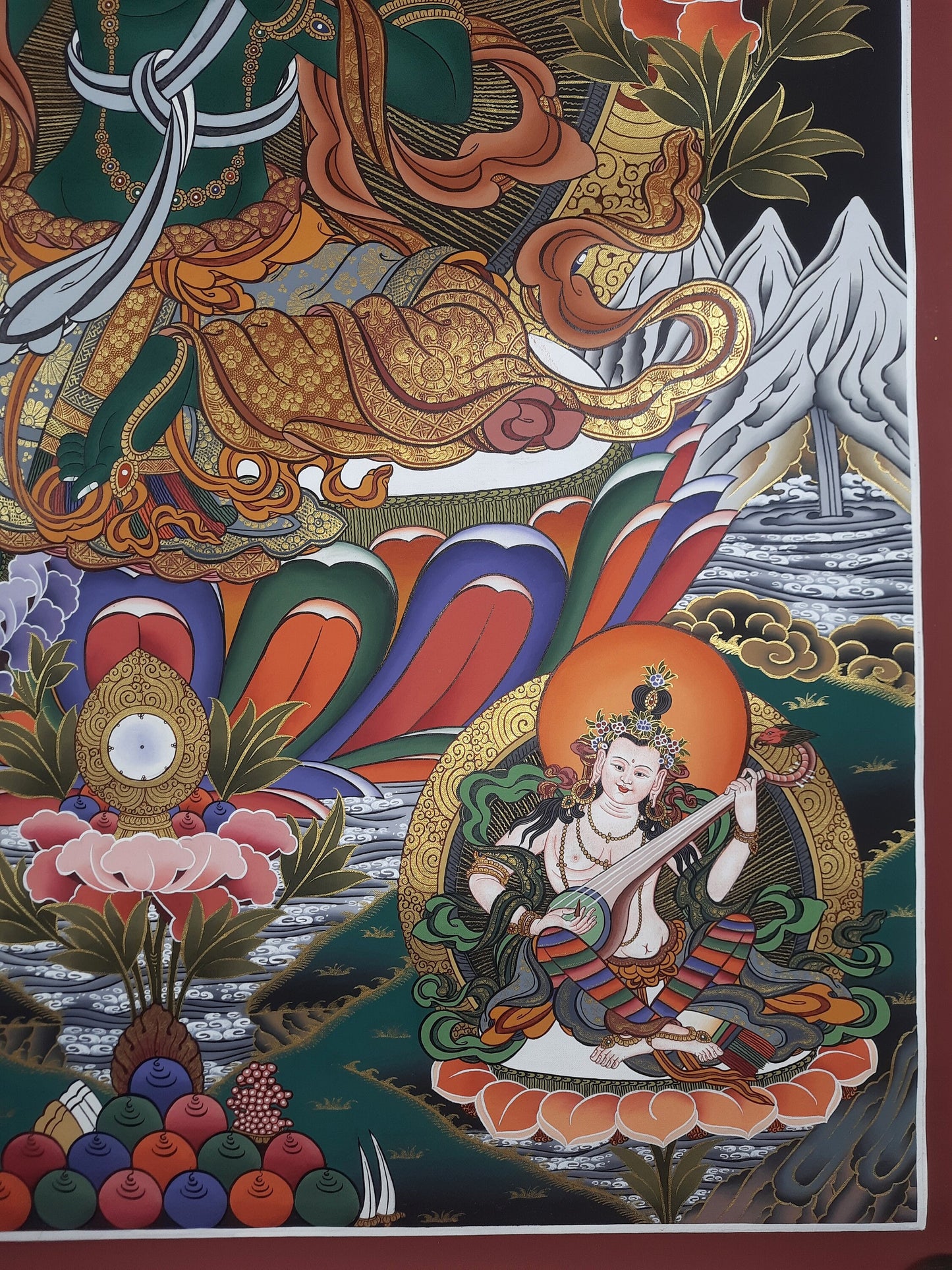 Hand painted Original Green Tara Masterpiece Painting Tibetan Wall hanging Thangka  / Thangka / Compassion Meditation