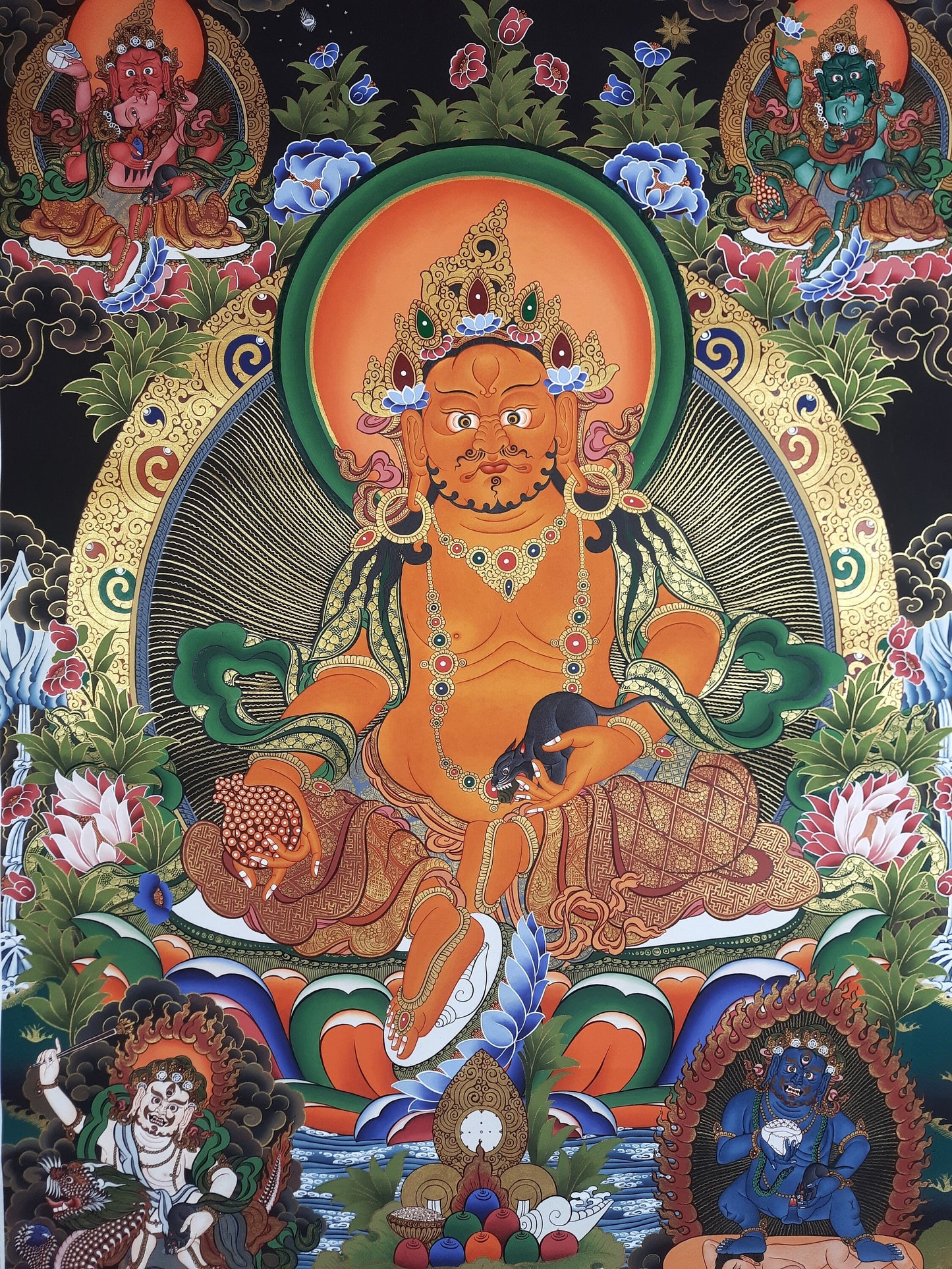 Original Hand Painted Pancha Jambhala / Zambala/ God Of Wealth/ Master Quality Meditation Wall hanging Thangka / Thanka Painting From Nepal