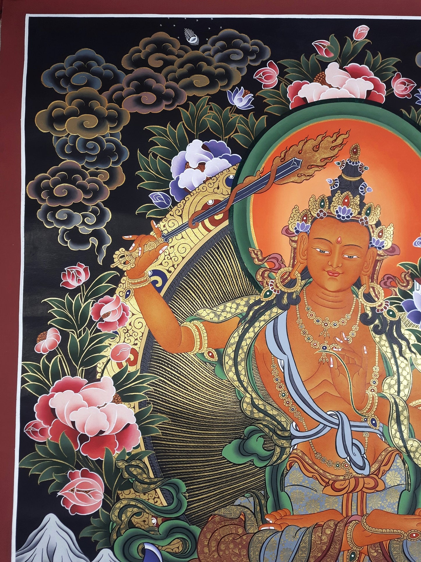 Original Hand-Painted Large Manjushri, Manjushree, Jampelyang, Bodhisattva of Wisdom,  Masterpiece, Thangka From Nepal