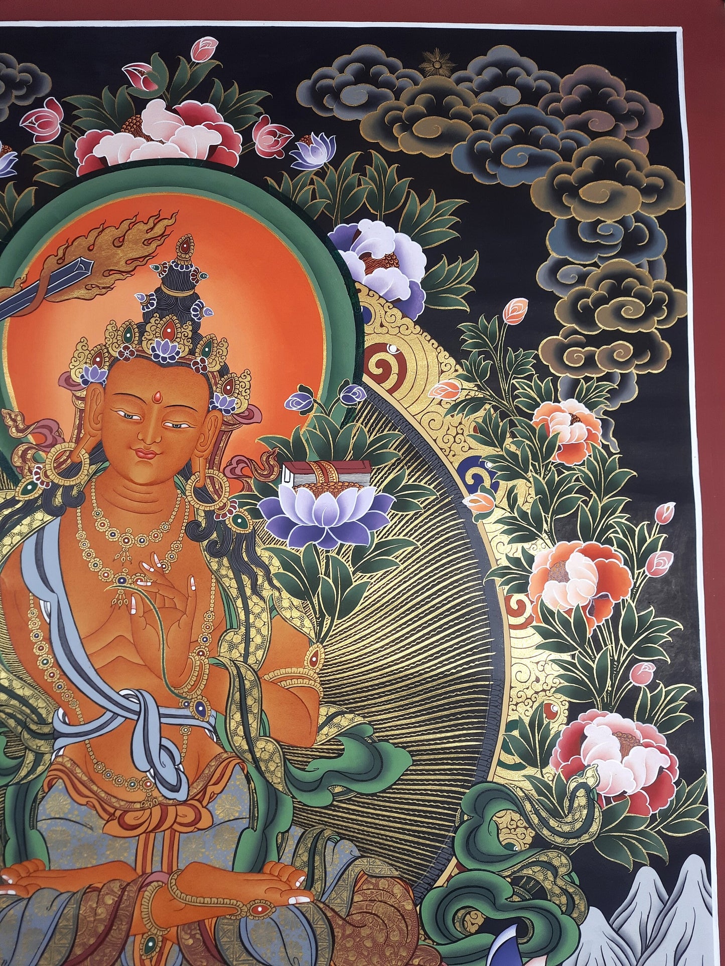 Original Hand-Painted Large Manjushri, Manjushree, Jampelyang, Bodhisattva of Wisdom,  Masterpiece, Thangka From Nepal