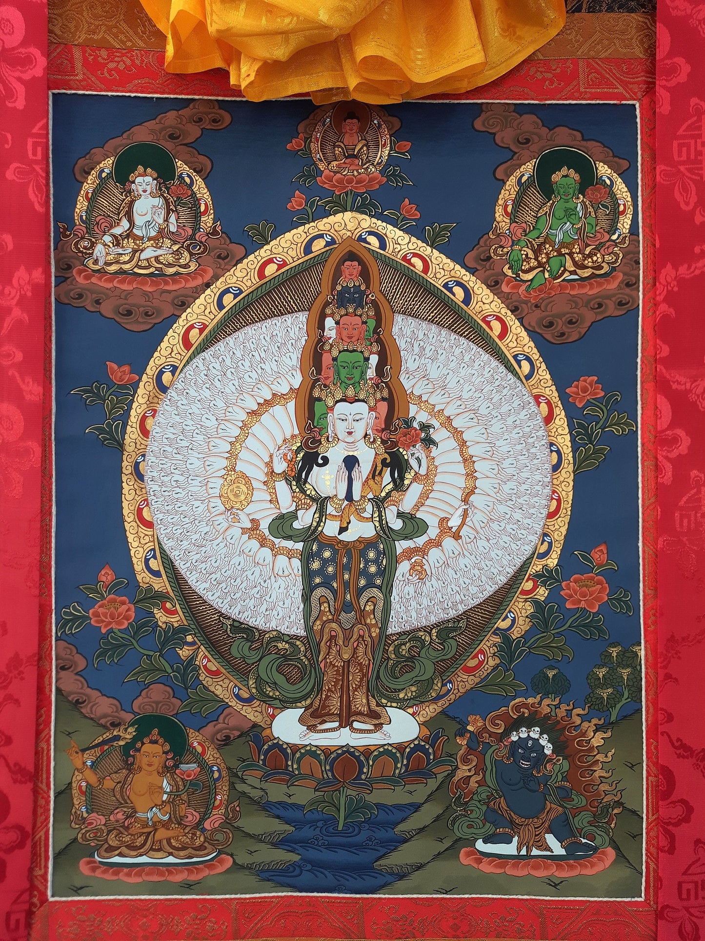 Original Hand Painted 1000 ARMED AVALOKITESHVARA /Lokeshwor Tibetan Meditation Thangka / Thanka  Painting with High Quality Silk Framed